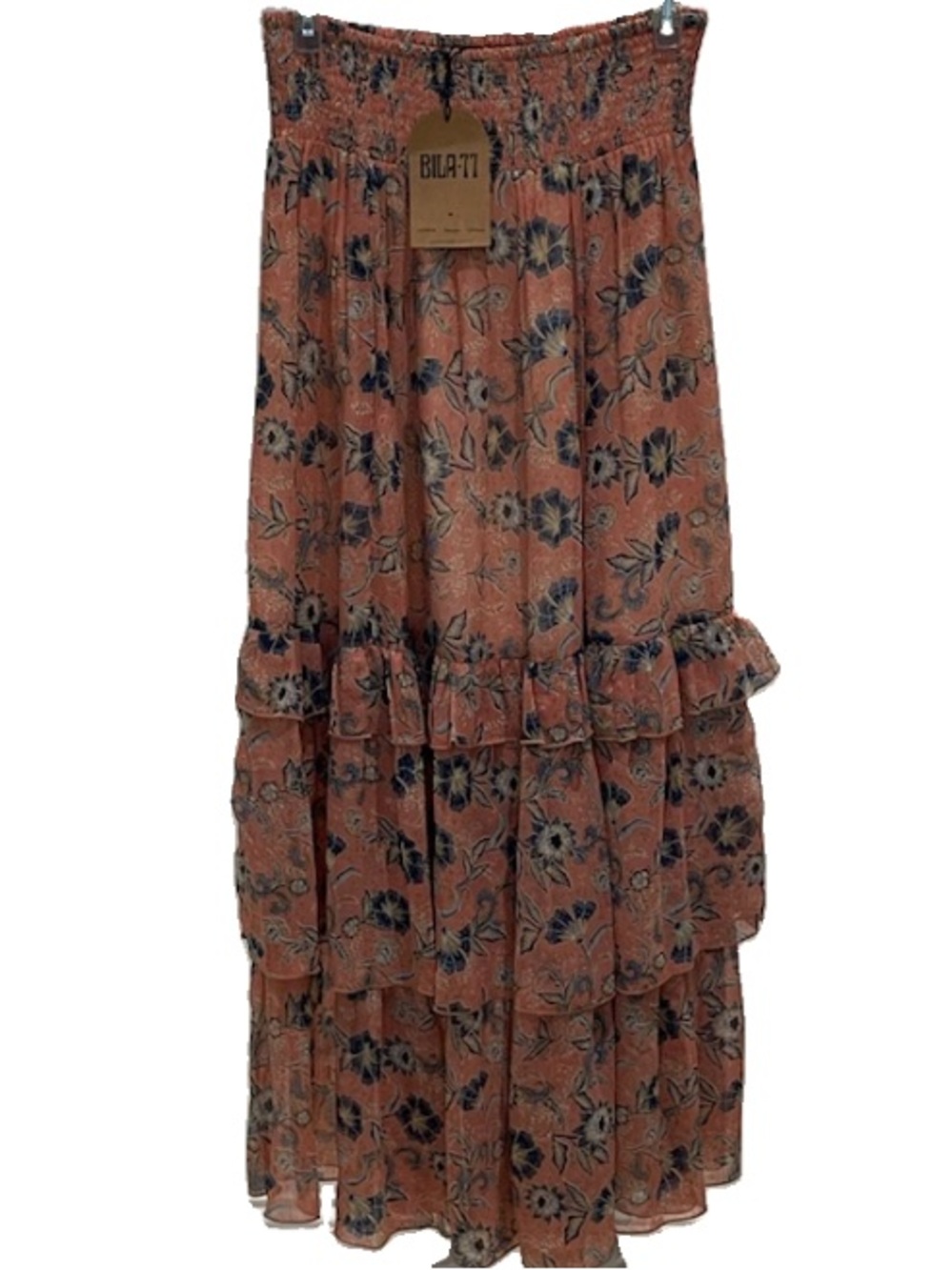 New Bila 77 Floral Tiered Maxi Skirt with Blue Accents  Size M